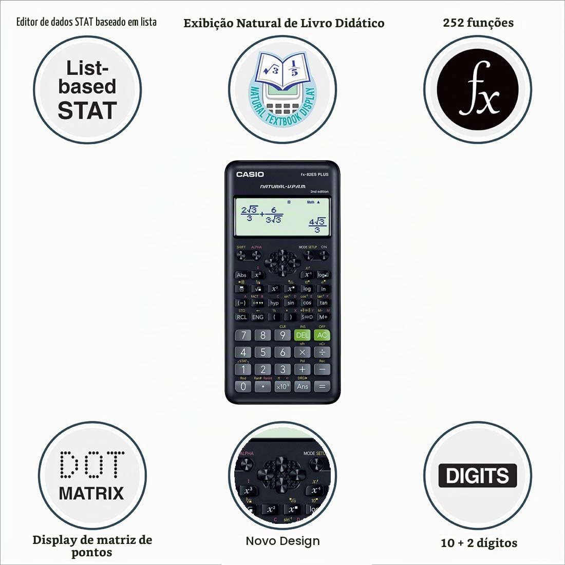 CALCULADORA CIENTIFICA 252 FUNCOES FX-82ES PLUS-2nd Edition PRETA
